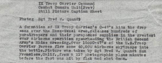 Operation Varsity, March 24, 1945, Caption (Source: Baldwin Family)
